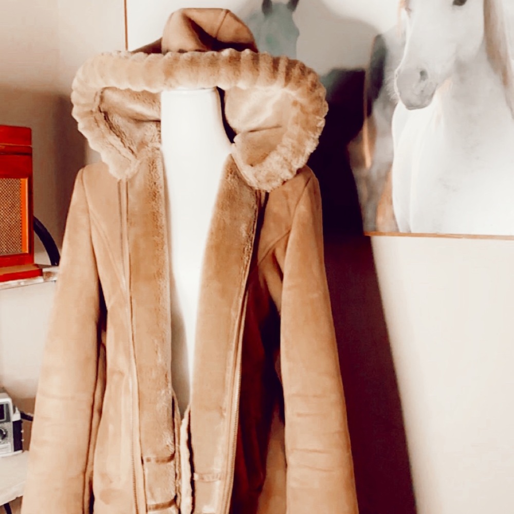 SPRIT || tan suede fluff oversized jacket